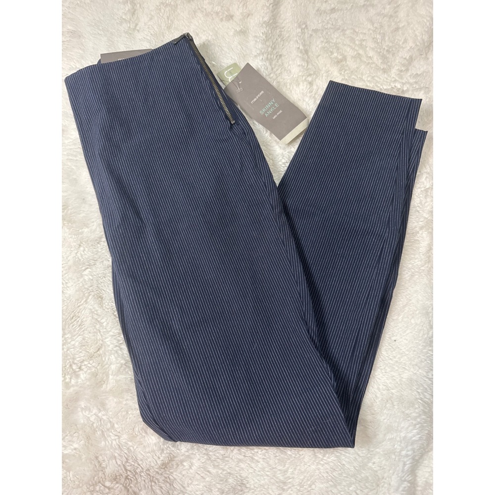 Maurices Skinny Ankle Pants Women Size 4 Blue NWT Pinstripe Mid Rise Side Zip